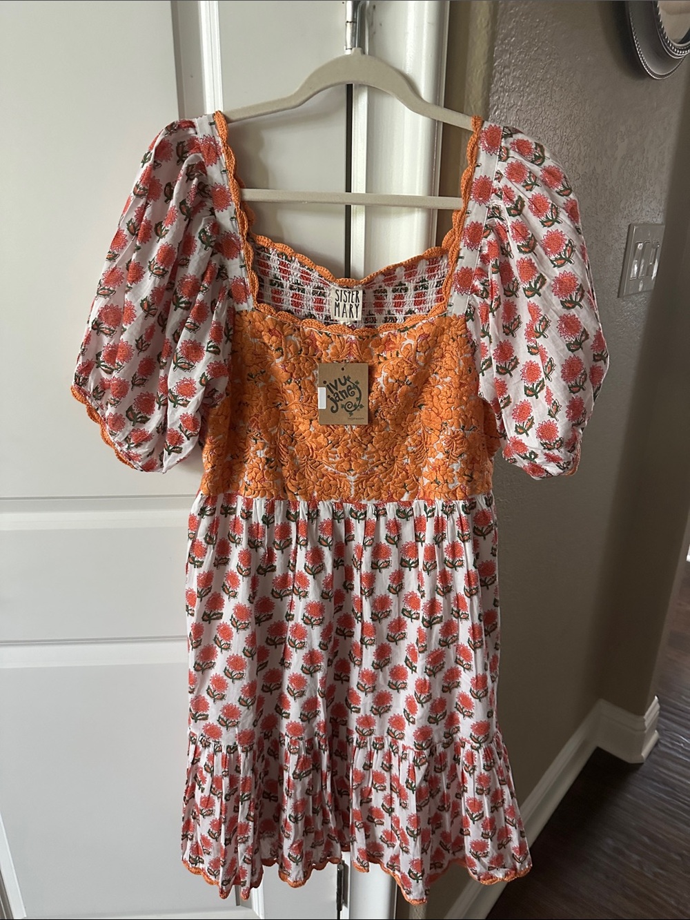 Sister Mary Lavender Embroidered Puff-Sleeve Casual Dress